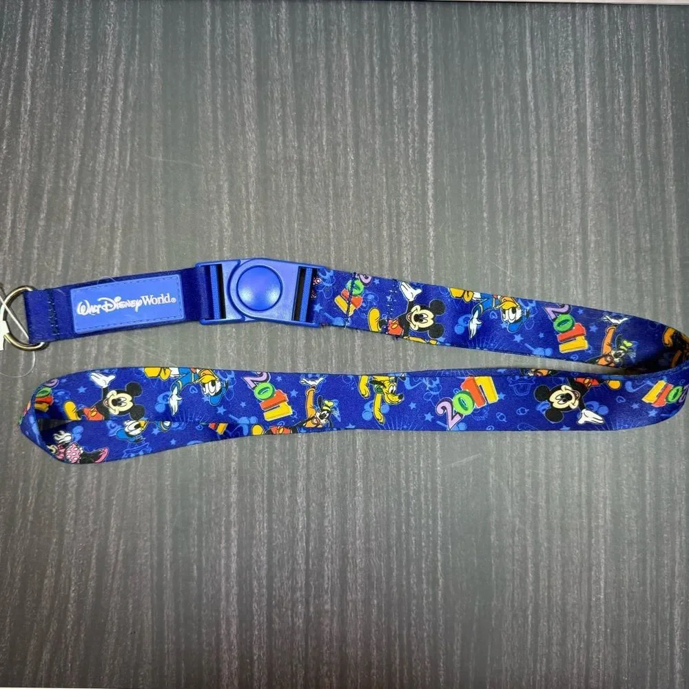 2011 Disney Blue Pin Trading Lanyard with Characters & Detachable Ring